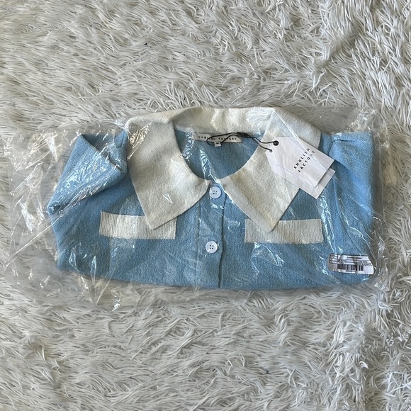 NEW ENGLISH FACTORY CONTRAST CARDIGAN IN POWDER BLUE/WHITE NWT MEDIUM - Picture 3 of 11